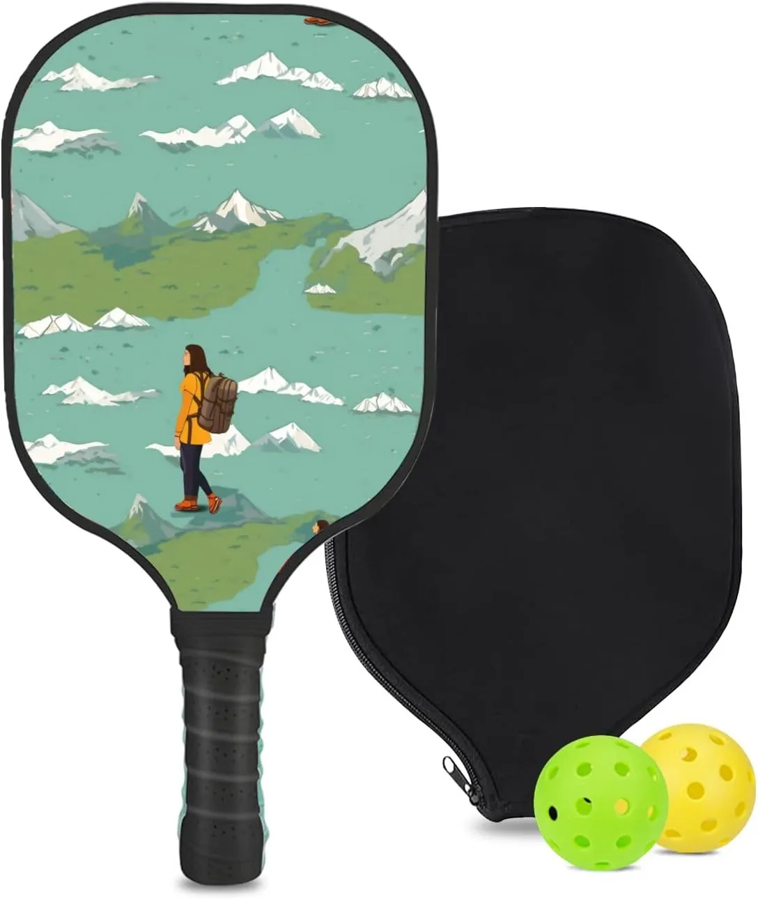 Custom Pickleball Paddle with 1 DIY Pickleball Racket, 2 Pickle Balls, 1 Paddle Cover, Hiking-BJ392 Pattern OR Your Own Design,Carbon Fiber,Honeycomb Polymer Core & Comfort Grip