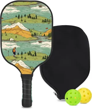 Custom Pickleball Paddle with 1 DIY Pickleball Racket, 2 Pickle Balls, 1 Paddle Cover, Hiking-BJ407 Pattern OR Your Own Design,Carbon Fiber,Honeycomb Polymer Core & Comfort Grip