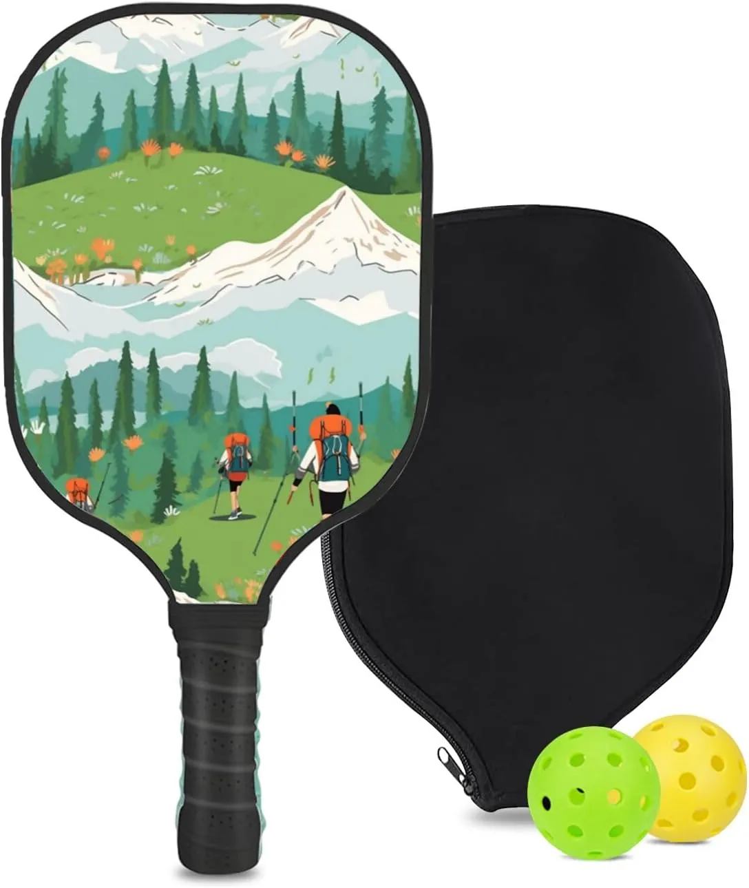 Custom Pickleball Paddle with 1 DIY Pickleball Racket, 2 Pickle Balls, 1 Paddle Cover, Hiking-BJ456 Pattern OR Your Own Design,Carbon Fiber,Honeycomb Polymer Core & Comfort Grip
