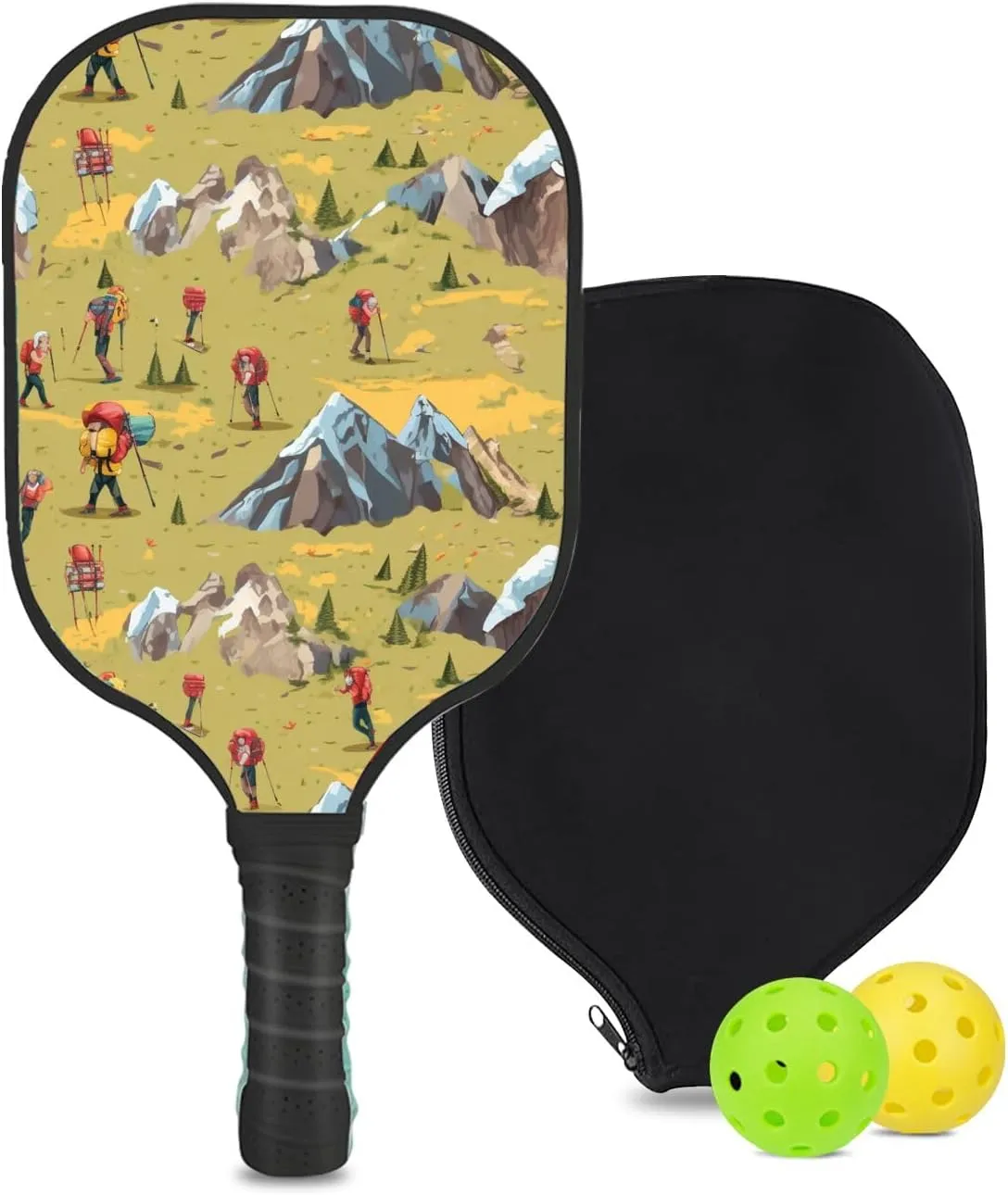Custom Pickleball Paddle with 1 DIY Pickleball Racket, 2 Pickle Balls, 1 Paddle Cover, Hiking-BJ467 Pattern OR Your Own Design,Carbon Fiber,Honeycomb Polymer Core & Comfort Grip