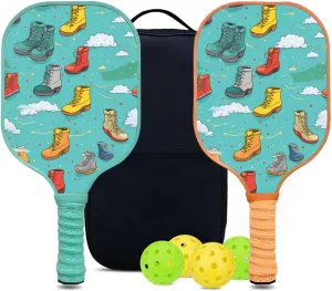 Custom Pickleball Paddles Set with 2 Pickleball Rackets 4 Pickle Balls 1 Carry Bag, Hiking-BJ147 Pattern, Carbon Fiber,Honeycomb Polymer Core & Comfort Grip