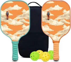Custom Pickleball Paddles Set with 2 Pickleball Rackets 4 Pickle Balls 1 Carry Bag, Hiking-BJ155 Pattern, Carbon Fiber,Honeycomb Polymer Core & Comfort Grip