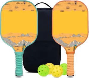 Custom Pickleball Paddles Set with 2 Pickleball Rackets 4 Pickle Balls 1 Carry Bag, Hiking-BJ174 Pattern, Carbon Fiber,Honeycomb Polymer Core & Comfort Grip