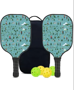 Custom Pickleball Paddles Set with 2 Pickleball Rackets 4 Pickle Balls 1 Carry Bag, Hiking-BJ177 Pattern, Carbon Fiber,Honeycomb Polymer Core & Comfort Grip