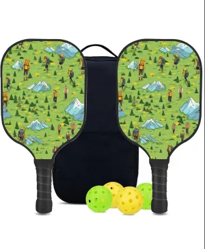 Custom Pickleball Paddles Set with 2 Pickleball Rackets 4 Pickle Balls 1 Carry Bag, Hiking-BJ178 Pattern, Carbon Fiber,Honeycomb Polymer Core & Comfort Grip