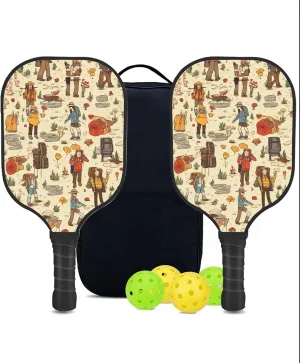 Custom Pickleball Paddles Set with 2 Pickleball Rackets 4 Pickle Balls 1 Carry Bag, Hiking-BJ198 Pattern, Carbon Fiber,Honeycomb Polymer Core & Comfort Grip