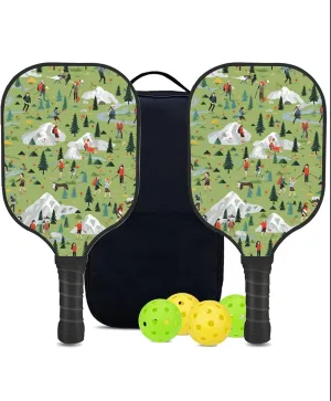 Custom Pickleball Paddles Set with 2 Pickleball Rackets 4 Pickle Balls 1 Carry Bag, Hiking-BJ208 Pattern, Carbon Fiber,Honeycomb Polymer Core & Comfort Grip