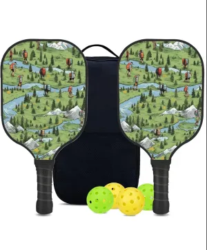 Custom Pickleball Paddles Set with 2 Pickleball Rackets 4 Pickle Balls 1 Carry Bag, Hiking-BJ209 Pattern, Carbon Fiber,Honeycomb Polymer Core & Comfort Grip