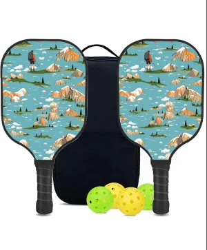 Custom Pickleball Paddles Set with 2 Pickleball Rackets 4 Pickle Balls 1 Carry Bag, Hiking-BJ230 Pattern, Carbon Fiber,Honeycomb Polymer Core & Comfort Grip