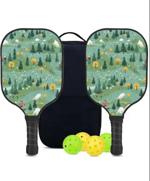 Custom Pickleball Paddles Set with 2 Pickleball Rackets 4 Pickle Balls 1 Carry Bag, Hiking-BJ254 Pattern, Carbon Fiber,Honeycomb Polymer Core & Comfort Grip
