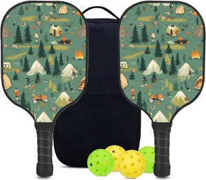 Custom Pickleball Paddles Set with 2 Pickleball Rackets 4 Pickle Balls 1 Carry Bag, Hiking-BJ298 Pattern, Carbon Fiber,Honeycomb Polymer Core & Comfort Grip