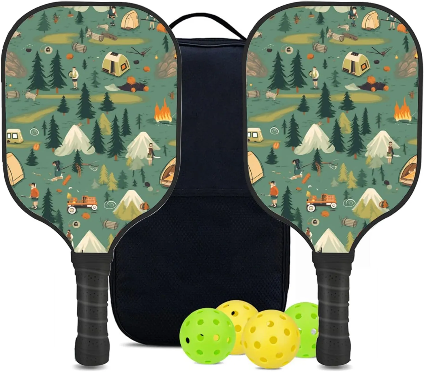 Custom Pickleball Paddles Set with 2 Pickleball Rackets 4 Pickle Balls 1 Carry Bag, Hiking-BJ298 Pattern, Carbon Fiber,Honeycomb Polymer Core & Comfort Grip