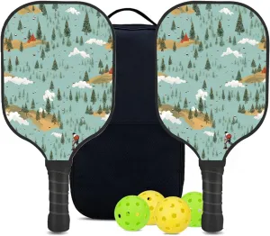 Custom Pickleball Paddles Set with 2 Pickleball Rackets 4 Pickle Balls 1 Carry Bag, Hiking-BJ337 Pattern, Carbon Fiber,Honeycomb Polymer Core & Comfort Grip