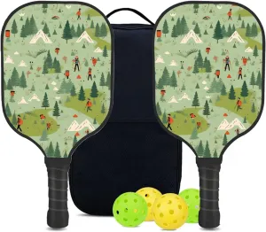 Custom Pickleball Paddles Set with 2 Pickleball Rackets 4 Pickle Balls 1 Carry Bag, Hiking-BJ381 Pattern, Carbon Fiber,Honeycomb Polymer Core & Comfort Grip
