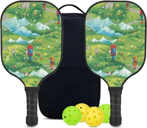 Custom Pickleball Paddles Set with 2 Pickleball Rackets 4 Pickle Balls 1 Carry Bag, Hiking-BJ428 Pattern, Carbon Fiber,Honeycomb Polymer Core & Comfort Grip