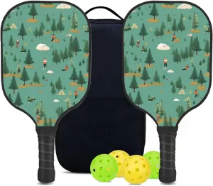 Custom Pickleball Paddles Set with 2 Pickleball Rackets 4 Pickle Balls 1 Carry Bag, Hiking-BJ465 Pattern, Carbon Fiber,Honeycomb Polymer Core & Comfort Grip