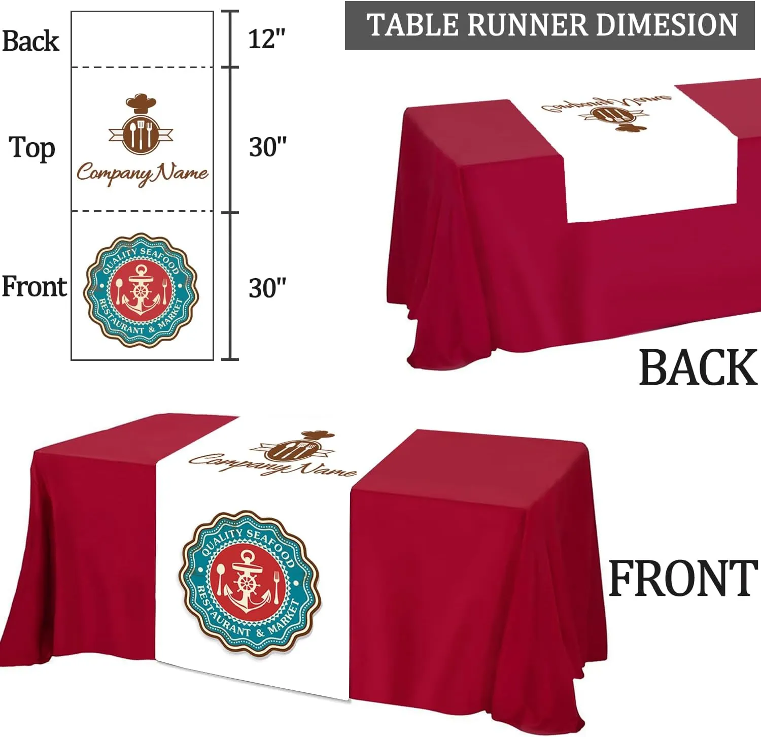 Custom Table Runner 13"x72" with Business Logo DIY Personalized Table Cloth with Logo or Your Text for Party birthdayTradeshow Events, Wedding, Christmas Decor