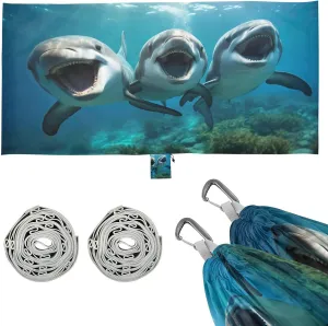 Cute Dolphin Camping Hammock, Single Portable Hammocks with Tree Straps & Attached Carry Bag, 330Lbs Capacity Perfect for Outside Indoor Hiking Beach Backpack Travel