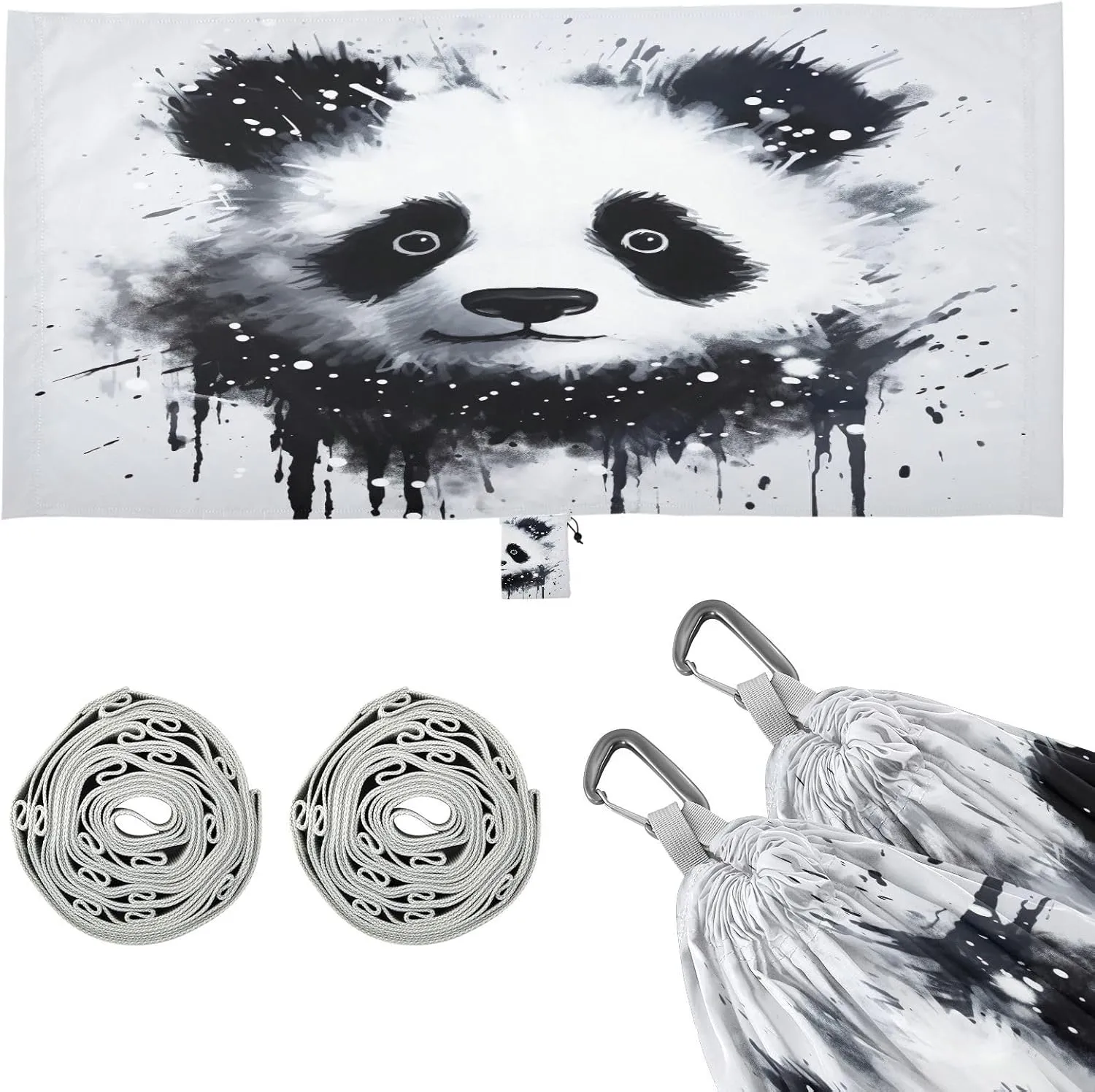 Cute Panda Camping Hammock, 330 lbs with 2 Tree Straps, Carry Bag, Single Portable Hammock for Outdoor/Indoor, Hiking, Beach, Backpacking, Travel