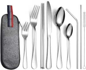 Cutlery Set 9Pcs Set Tableware Camp Cutlery Set Reusable Stainless Steel Travel Utensils Set Portable Case 02