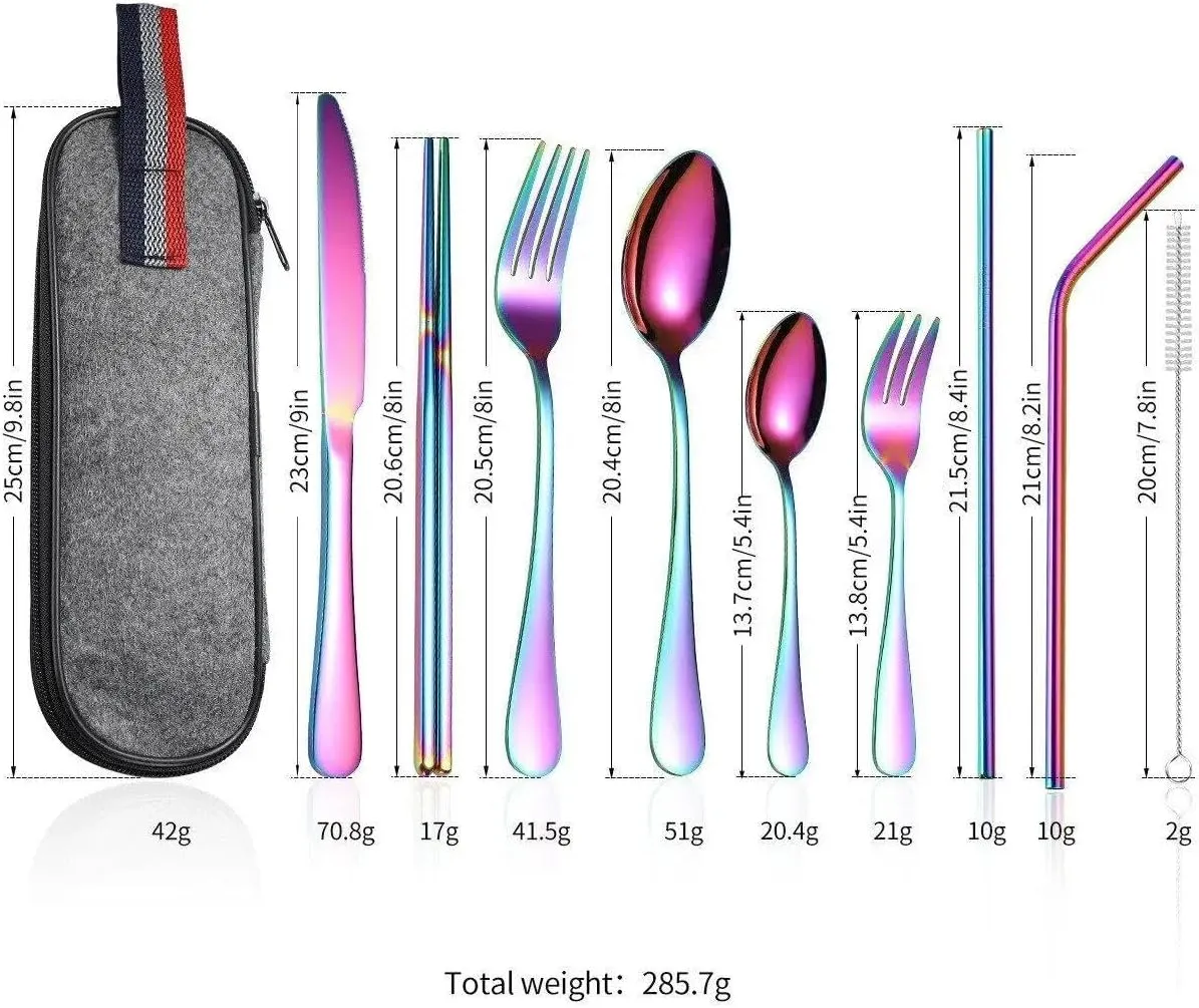 Cutlery Set 9Pcs Set Tableware Camp Cutlery Set Reusable Stainless Steel Travel Utensils Set Portable Case 02
