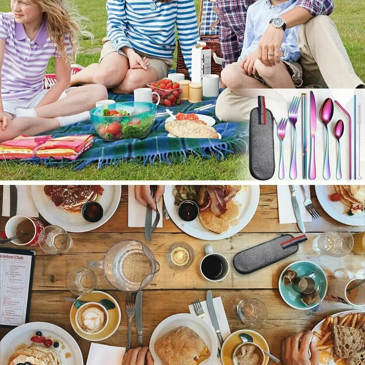 Cutlery Set 9Pcs Set Tableware Camp Cutlery Set Reusable Stainless Steel Travel Utensils Set Portable Case 02