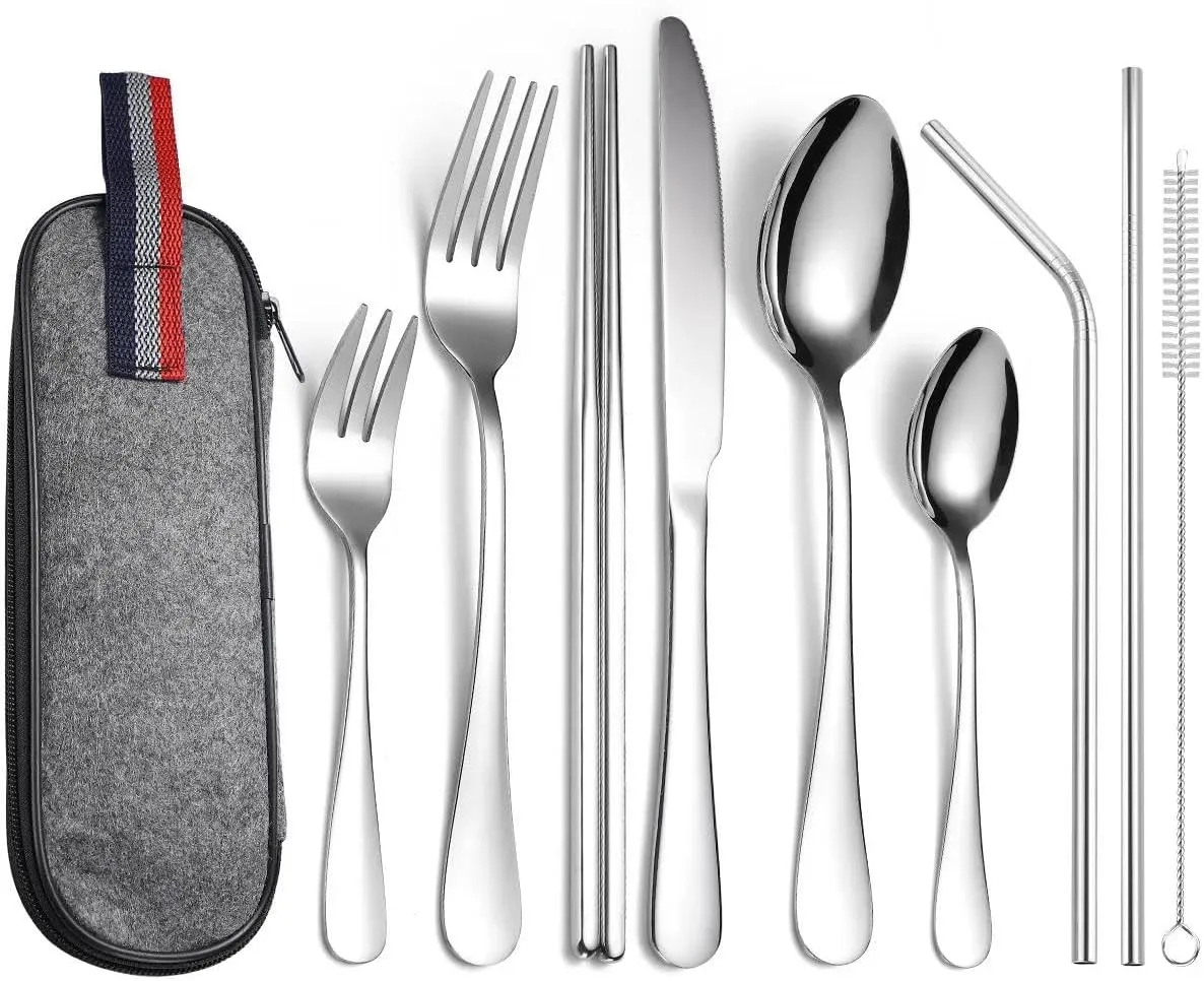 Cutlery Set 9Pcs Set Tableware Camp Cutlery Set Reusable Stainless Steel Travel Utensils Set Portable Case 02