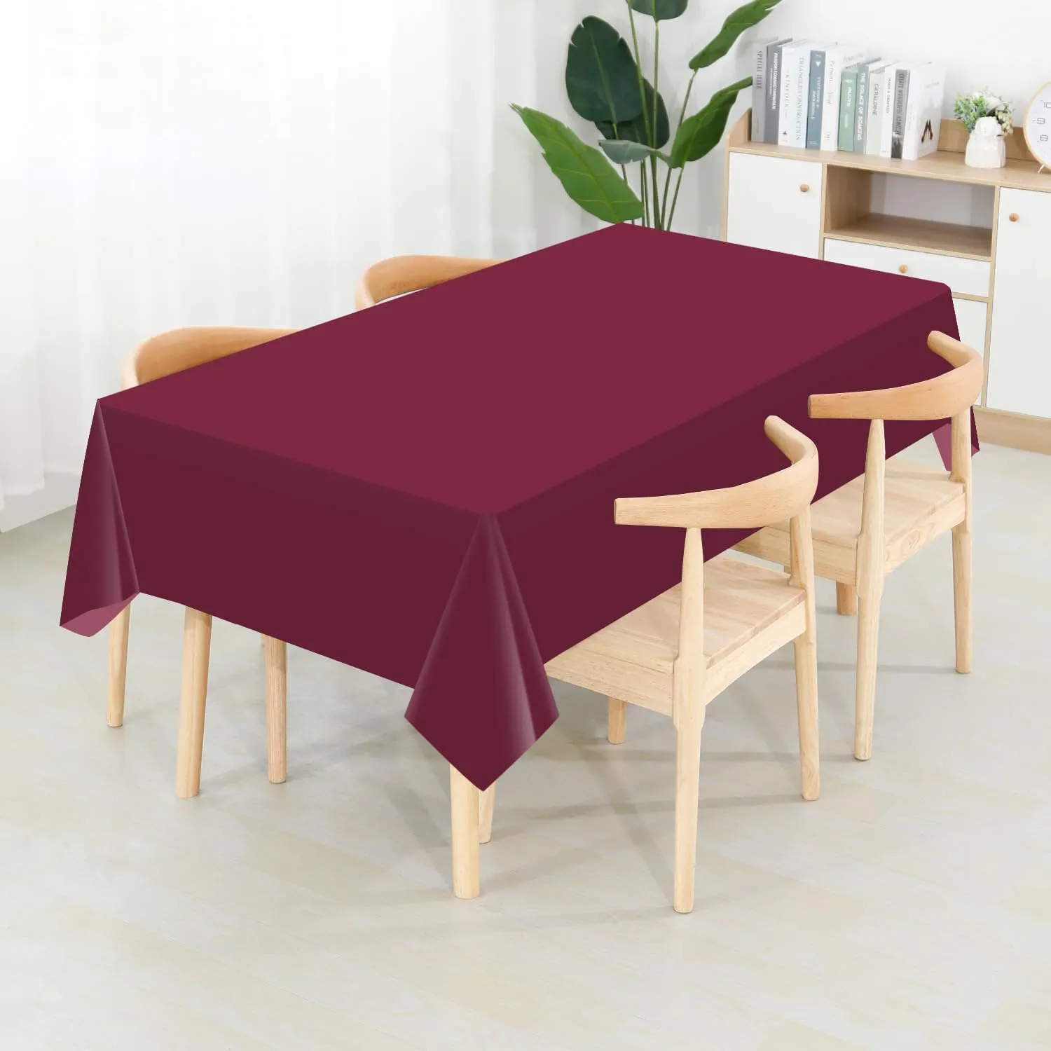 CXPSINC 54 Inch X 300 Feet Plastic Table Cover Roll Disposable Tablecloth with Slide Cutter for All Type/Shape Tables | Picnic, Party, Banquet, Birthdays, Weddings (Burgundy, 300 Feet)
