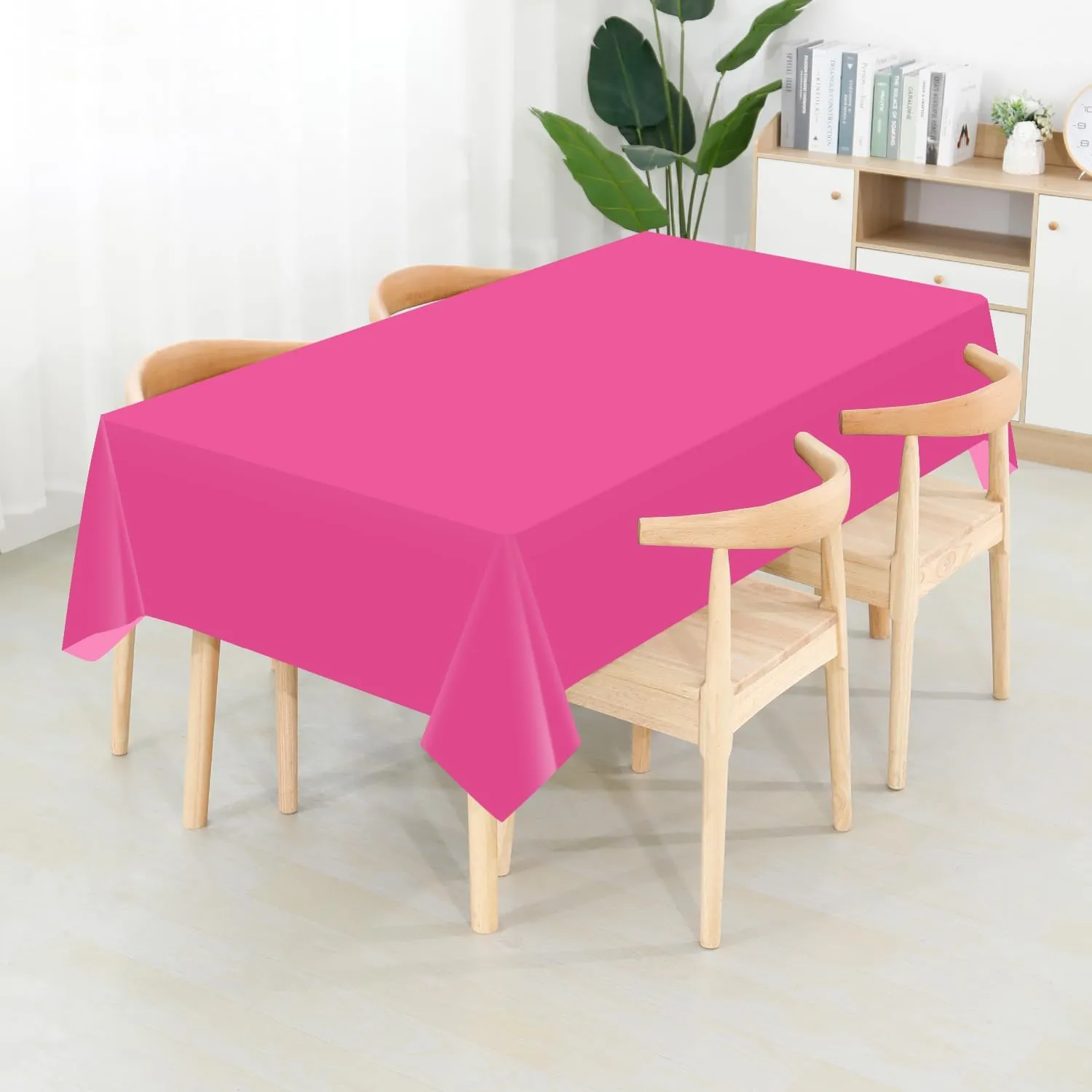 CXPSINC 54 Inch X 300 Feet Plastic Table Cover Roll Disposable Tablecloth with Slide Cutter for All Type/Shape Tables | Picnic, Party, Banquet, Birthdays, Weddings (Fuchsia, 300 Feet)
