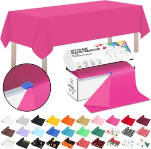 CXPSINC 54 Inch X 300 Feet Plastic Table Cover Roll Disposable Tablecloth with Slide Cutter for All Type/Shape Tables | Picnic, Party, Banquet, Birthdays, Weddings (Fuchsia, 300 Feet)