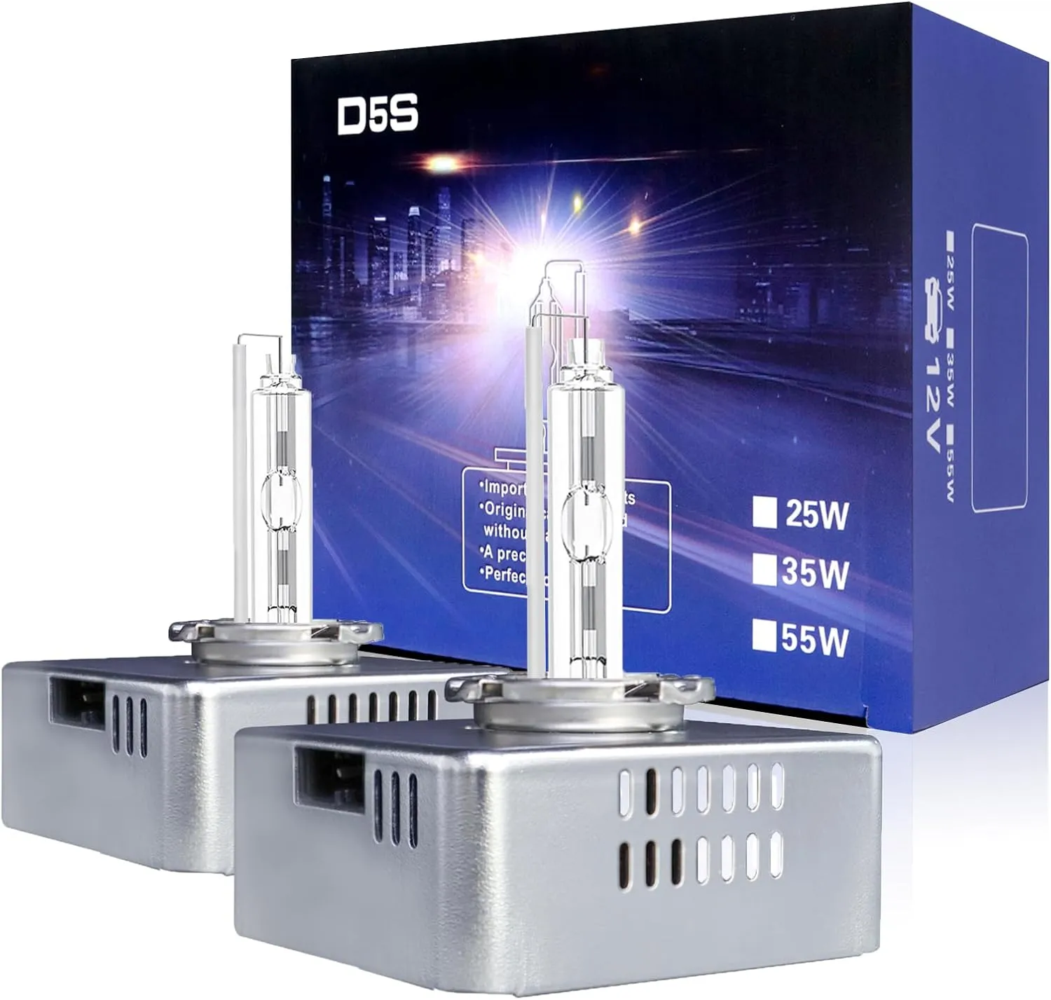 D5S HID Headlight Bulbs 6000K Cool White, 35W Xenon High/Low Beam Replacement Pack of 2 – 3000Hrs Lifespan, Plug & Play