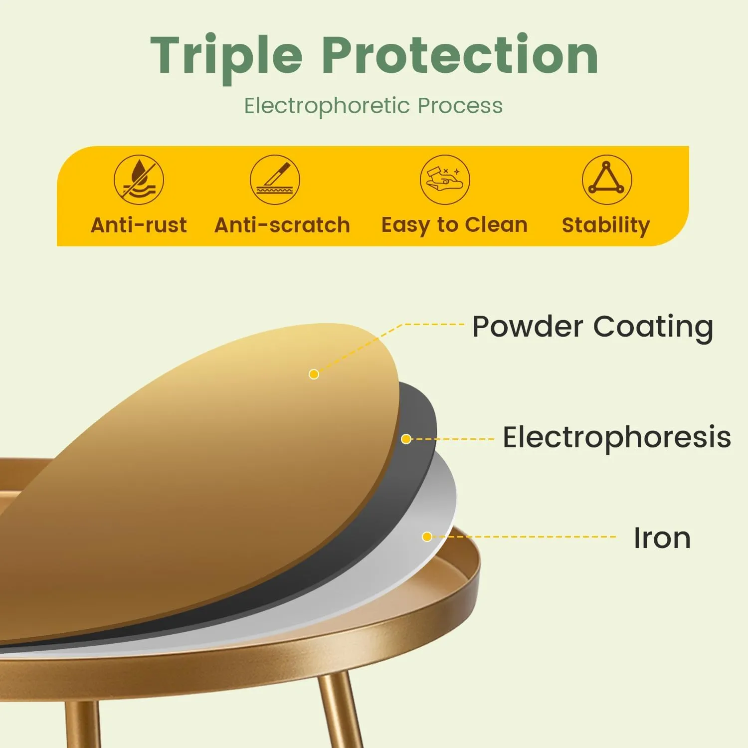 danpinera Outdoor Side Tables, Weather Resistant Steel Patio Side Table, Small Round Outdoor End Table Metal Side Table for Patio Yard Balcony Garden Bedside (Gold)