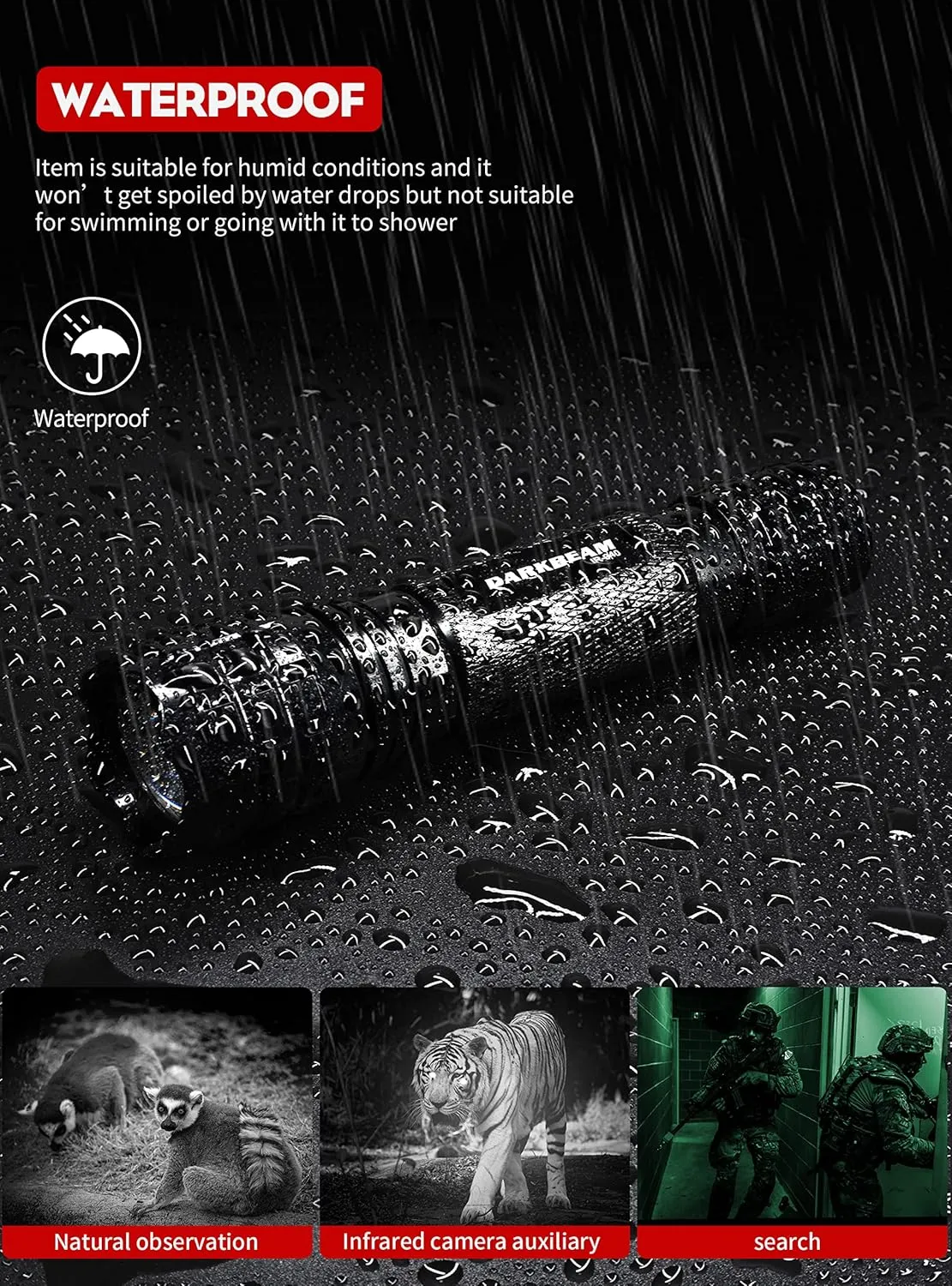 DARKBEAM ir Flashlight Infrared 940nm Lights LED Mini for Night Vision, Rechargeable Portable Tactical ir Illuminator Torch, Focus Adjustable for Hunting, Observation, Search
