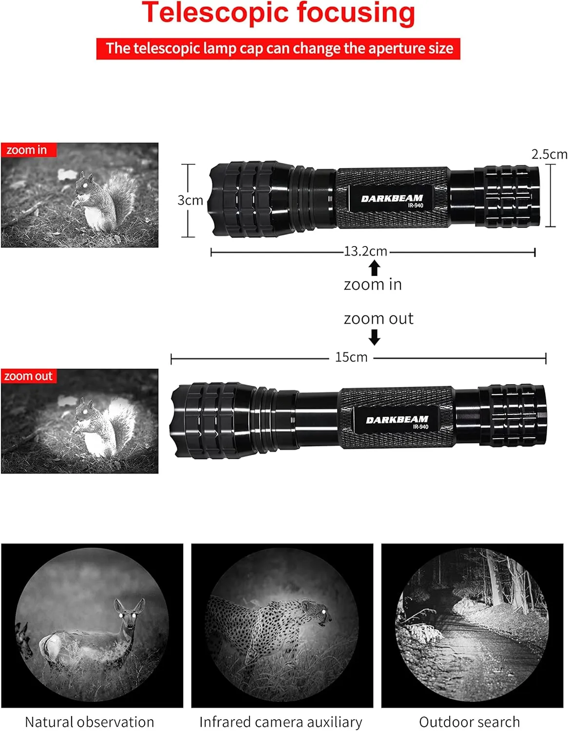 DARKBEAM ir Flashlight Infrared 940nm Lights LED Mini for Night Vision, Rechargeable Portable Tactical ir Illuminator Torch, Focus Adjustable for Hunting, Observation, Search