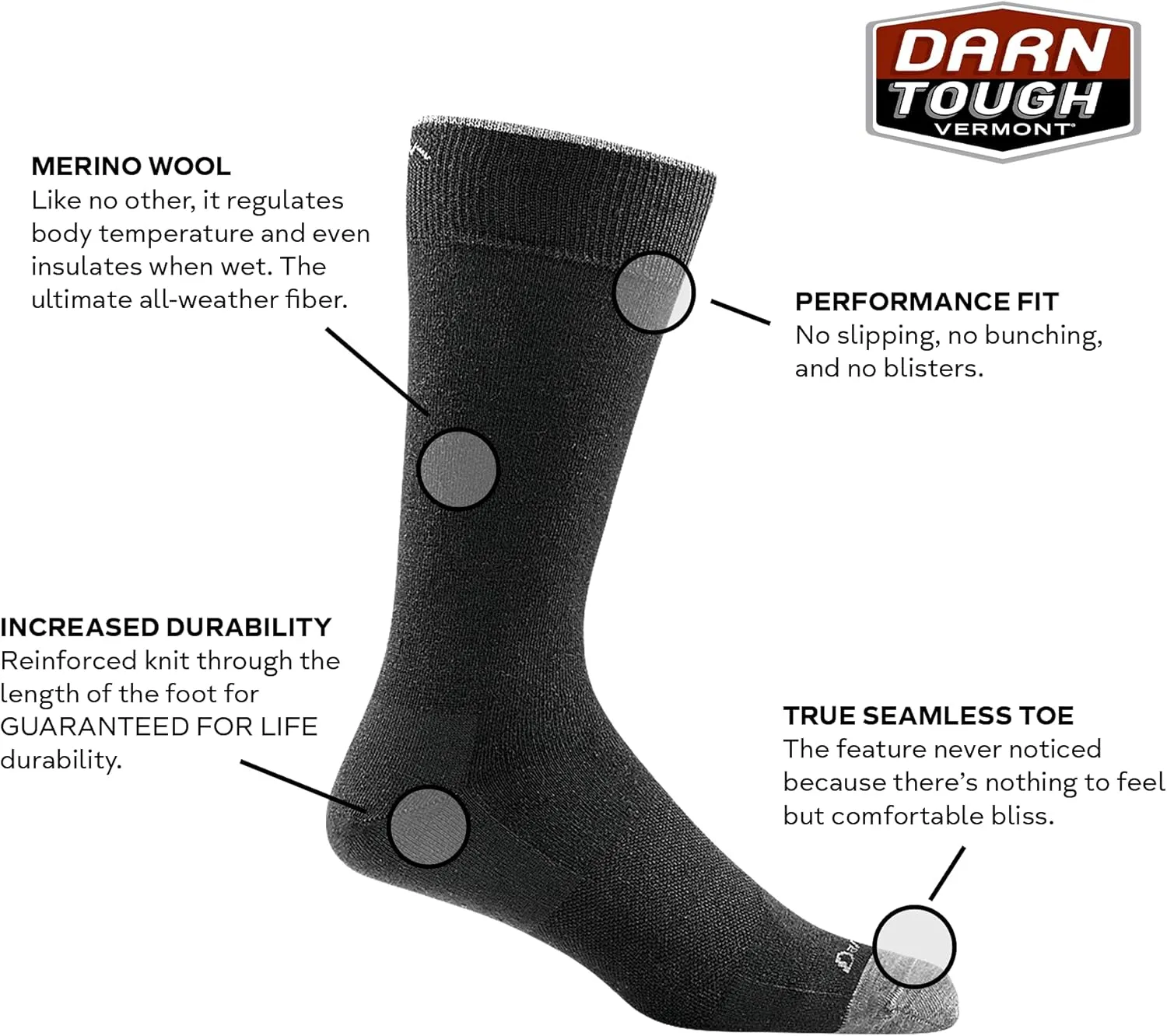 Darn Tough Men's Solid Crew Lightweight Sock (Style 6032) -