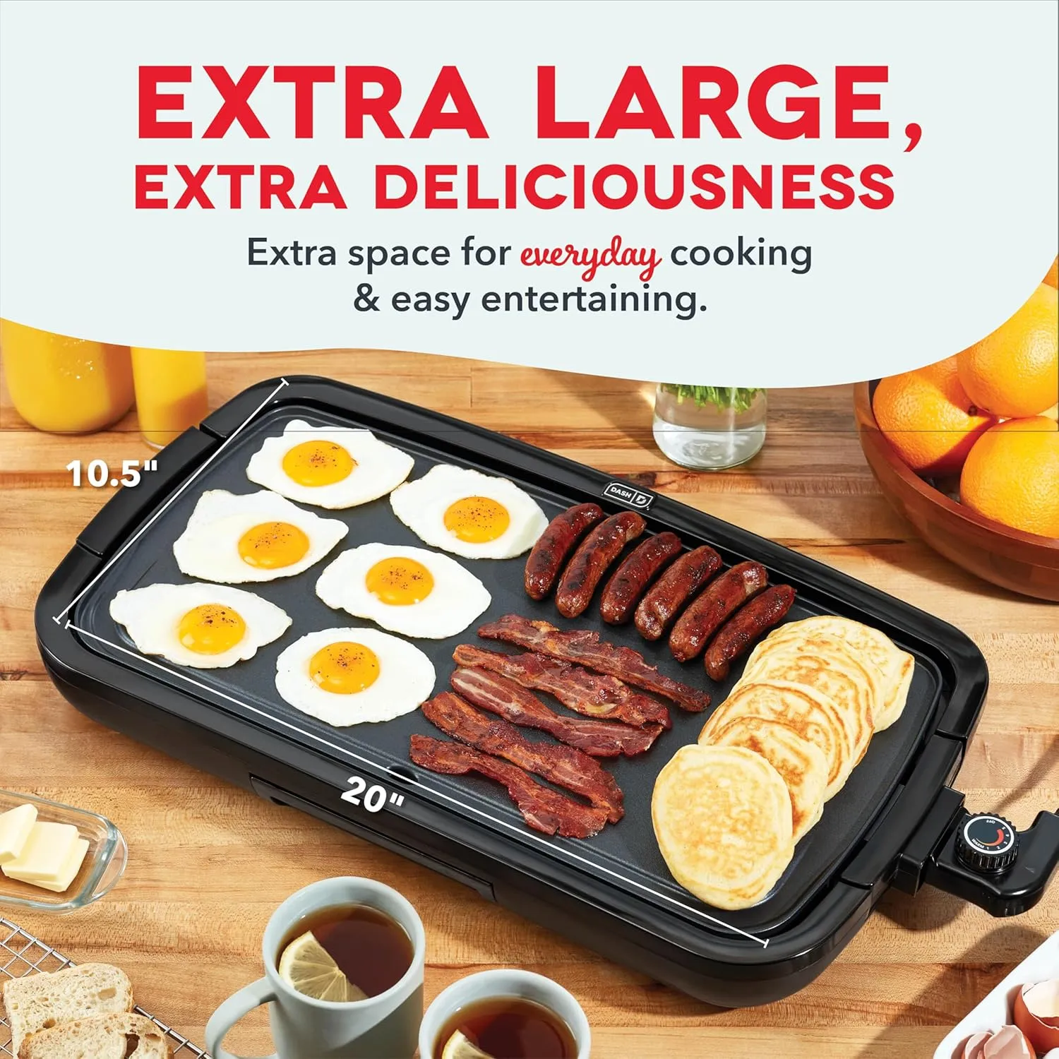 DASH Deluxe Everyday Electric Griddle with Dishwasher Safe Removable Nonstick Cooking Plate for Pancakes, Burgers, Eggs and more, Includes Drip Tray   Recipe Book, 20” x 10.5”, 1500-Watt - Black