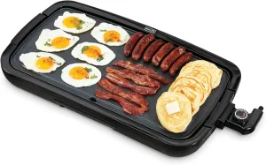 DASH Deluxe Everyday Electric Griddle with Dishwasher Safe Removable Nonstick Cooking Plate for Pancakes, Burgers, Eggs and more, Includes Drip Tray   Recipe Book, 20” x 10.5”, 1500-Watt - Black