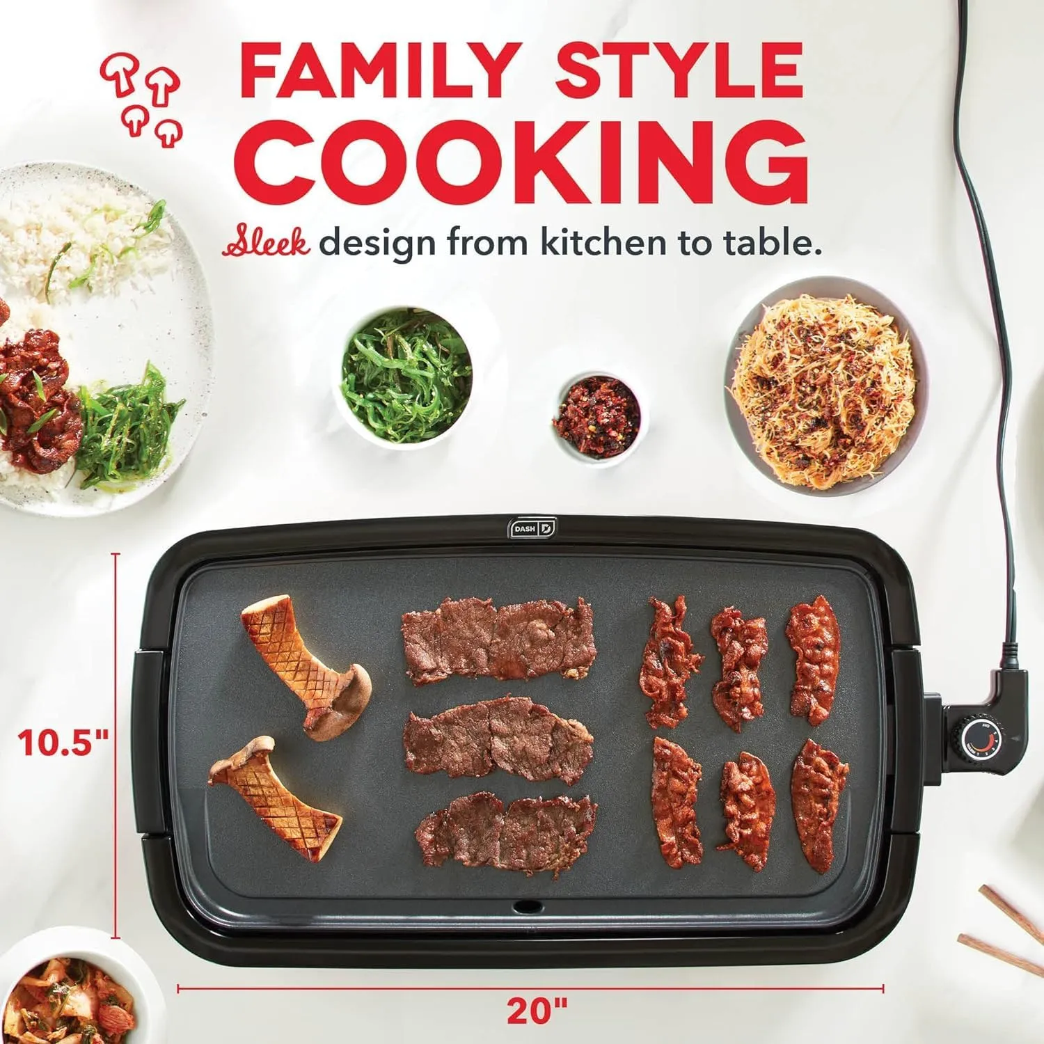 DASH Deluxe Everyday Electric Griddle with Dishwasher Safe Removable Nonstick Cooking Plate for Pancakes, Burgers, Eggs and more, Includes Drip Tray   Recipe Book, 20” x 10.5”, 1500-Watt - Black