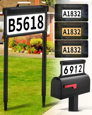 DBF Solar Address Sign with Stakes, Double Side Illuminated Solar House Numbers for Outside, 3 Colors Waterproof LED Address Plaque Light, House Number Plaque for Outdoor Yard Mailbox Topper