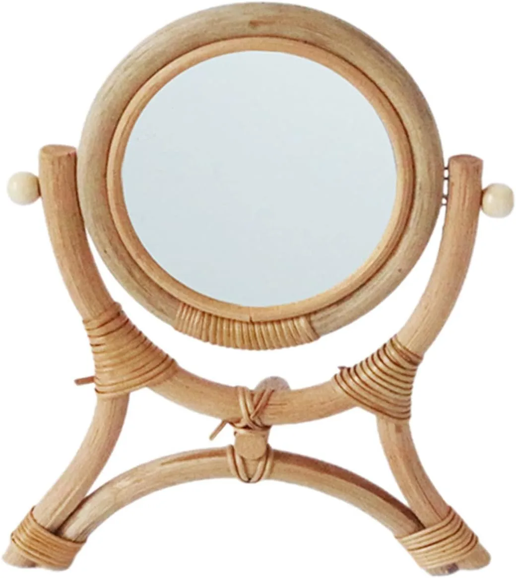 Decorative Makeup Mirror Indoor Desktop Mirror Rattan Rack Table Top Rattan Make up Bedroom