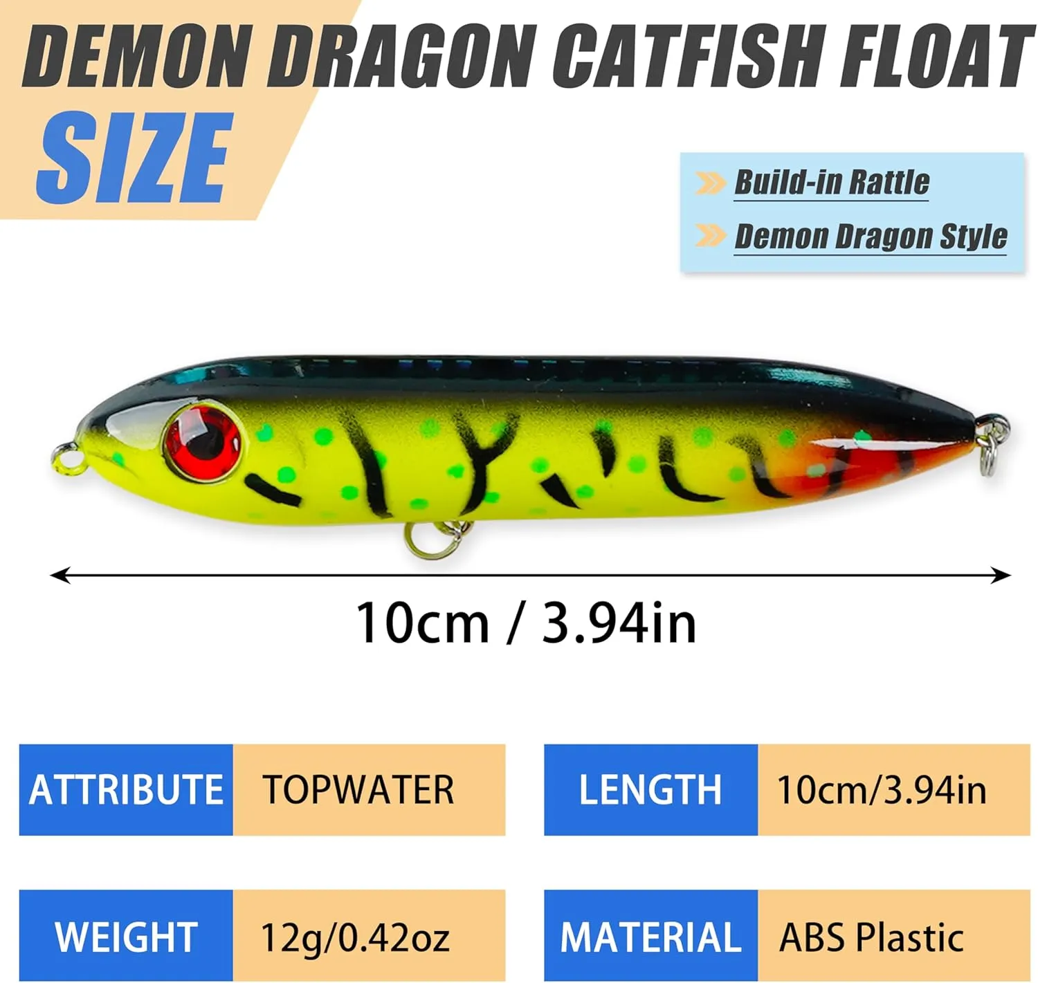 Demon Dragon Catfish Floats Rattling Line Float Lure Catfish Spook Rattle Santee Rig for Lake River Bank Catfishing Tackle, 5/10pcs