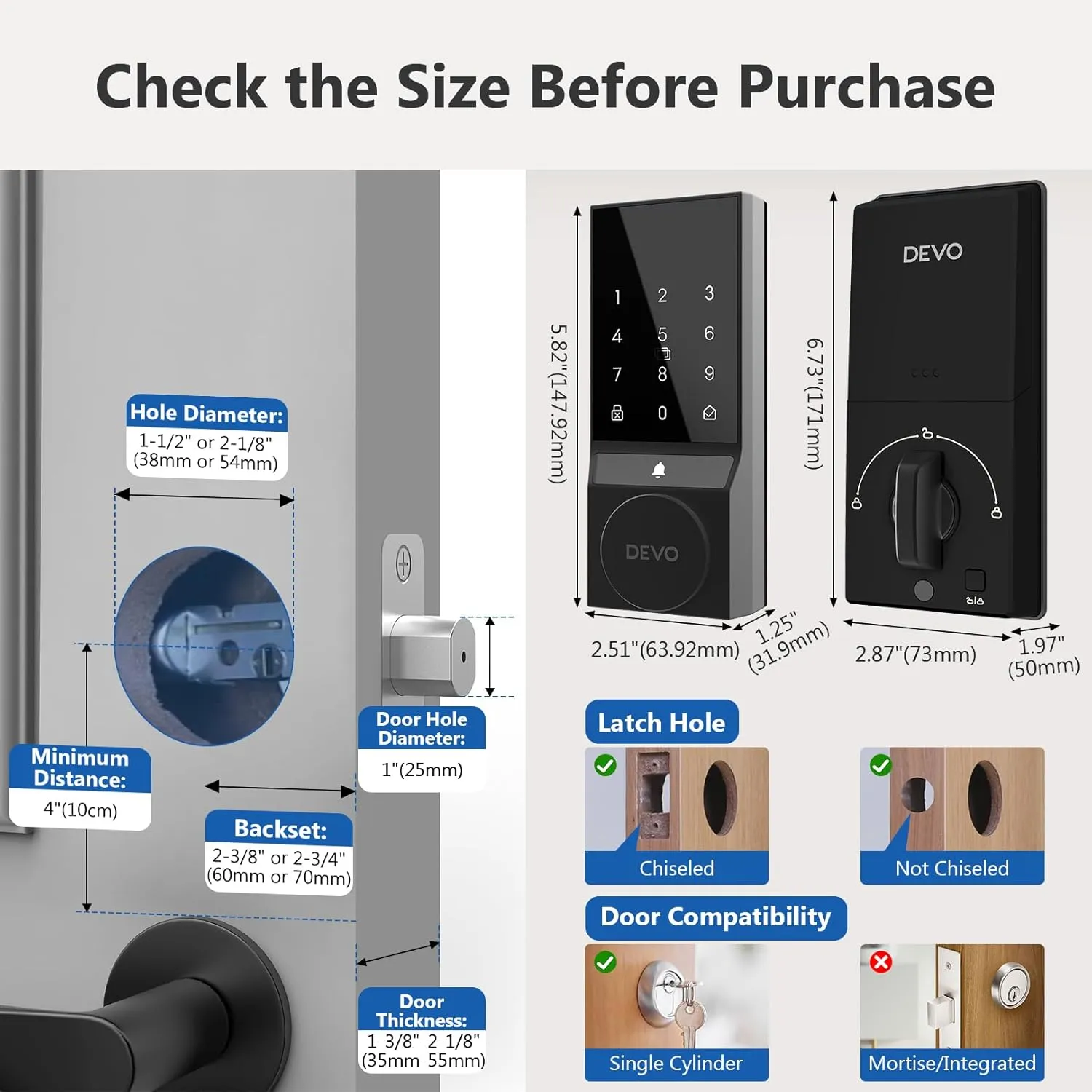 Devo G4 Smart Lock, Keyless Entry Door Lock for Front Door, Bluetooth Smart Deadbolt, App Remote Control, Digital Smart Door Locks, Electronic Touchscreen Keypad, Auto Lock, Easy Installation(Gray)