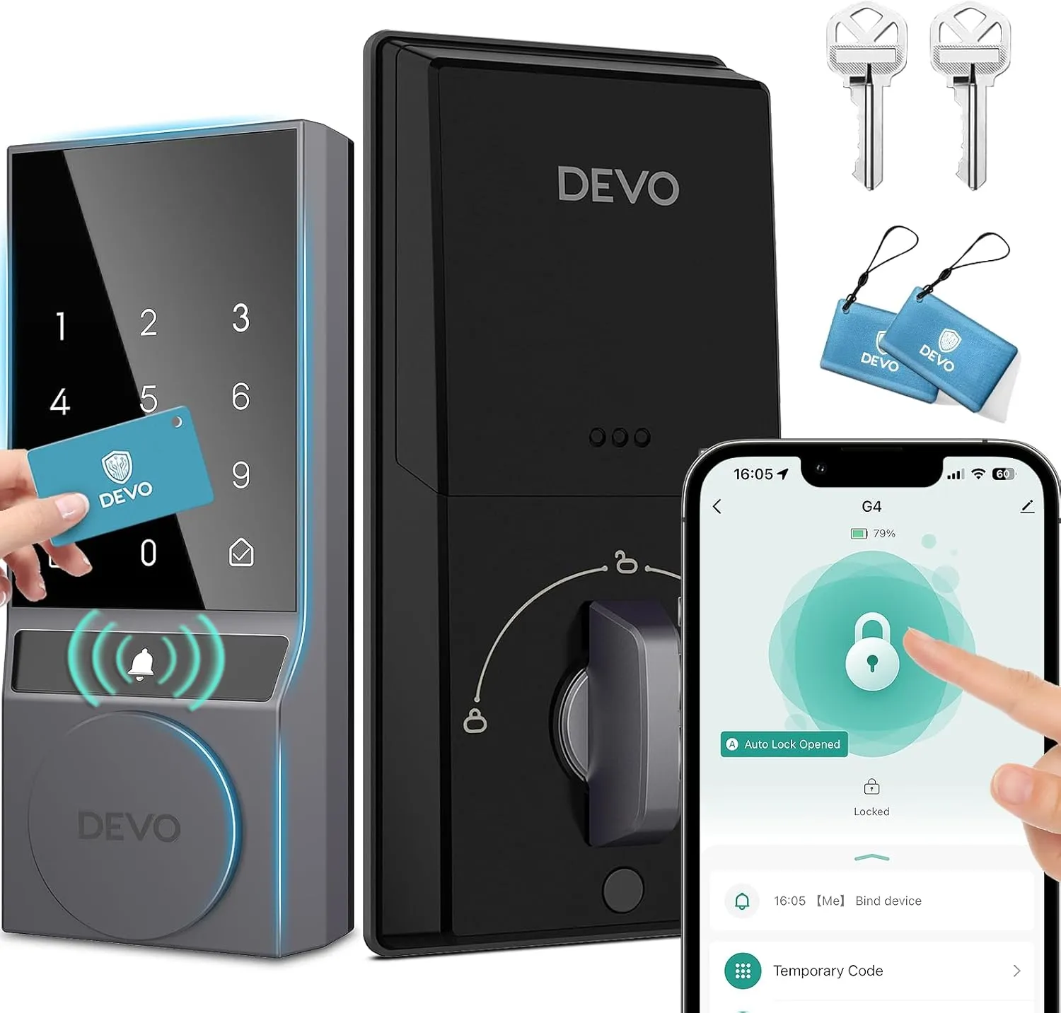 Devo G4 Smart Lock, Keyless Entry Door Lock for Front Door, Bluetooth Smart Deadbolt, App Remote Control, Digital Smart Door Locks, Electronic Touchscreen Keypad, Auto Lock, Easy Installation(Gray)