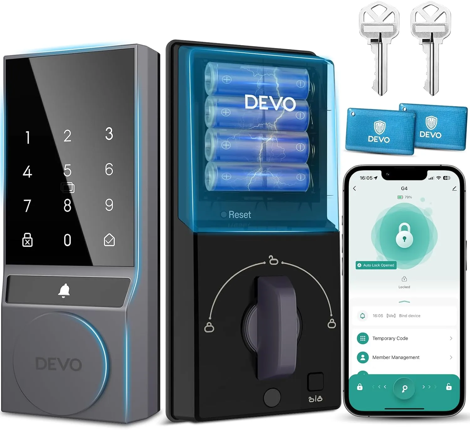 Devo G4 Smart Lock, Keyless Entry Door Lock for Front Door, Bluetooth Smart Deadbolt, App Remote Control, Digital Smart Door Locks, Electronic Touchscreen Keypad, Auto Lock, Easy Installation(Gray)