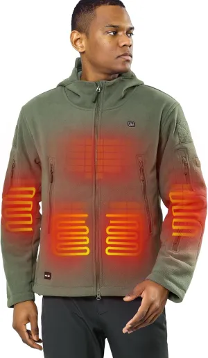 DEWBU Heated Jacket Polar Fleece with 12V Battery Pack Soft Fleece Electric Heating Hoodie for Men