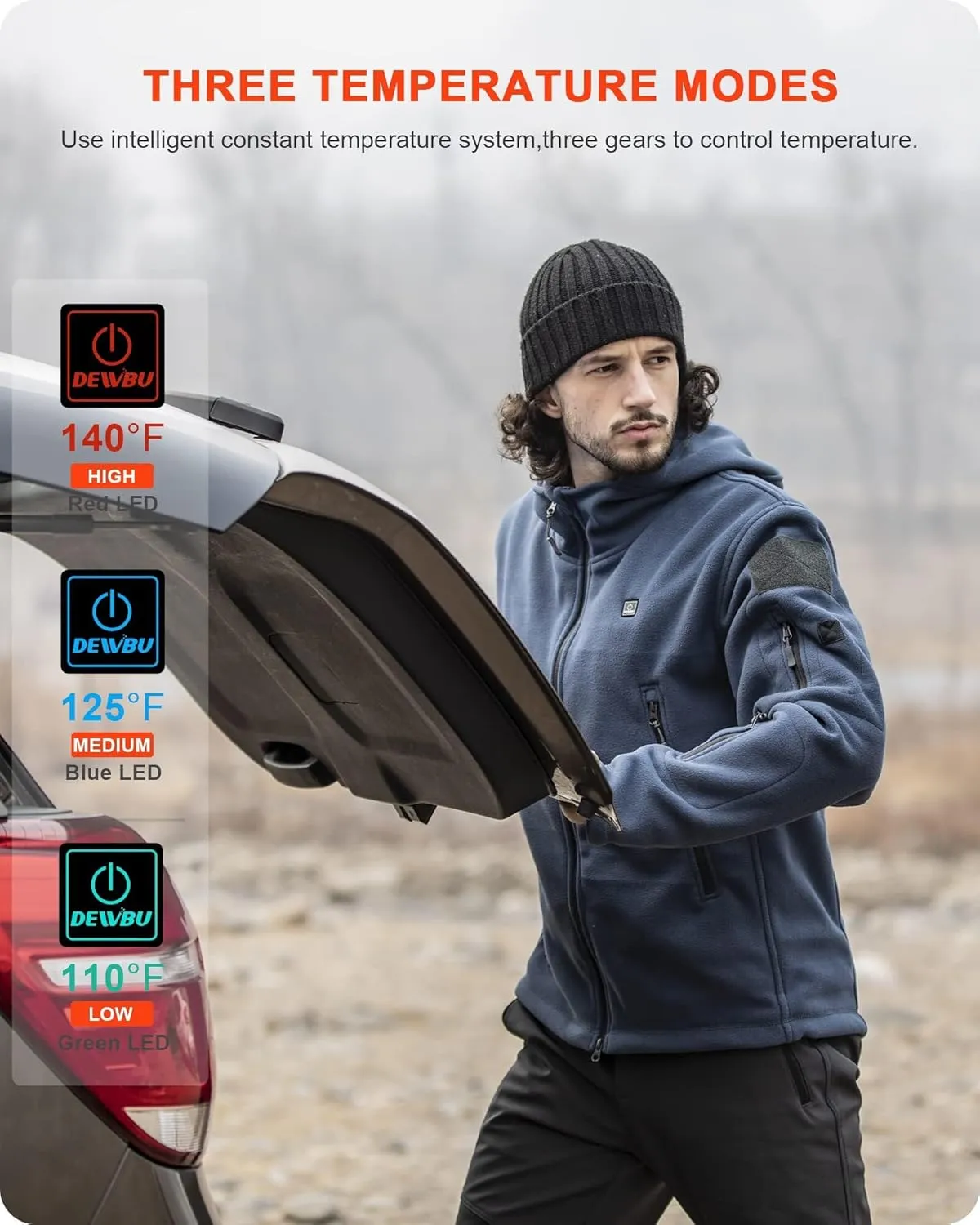 DEWBU Heated Jacket Polar Fleece with 12V Battery Pack Soft Fleece Electric Heating Hoodie for Men