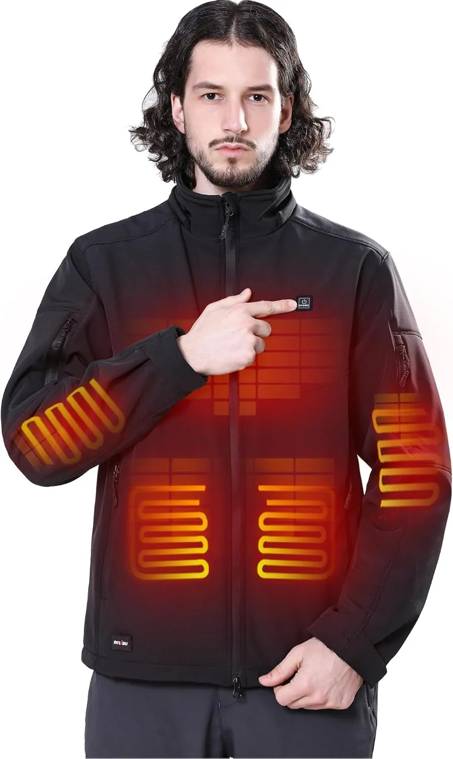 DEWBU Soft Shell Heated Jacket for Men with 12V Battery Pack and Detachable Hood Outdoor Electric Heating Coat