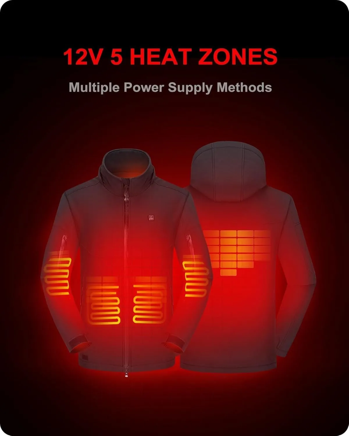 DEWBU Soft Shell Heated Jacket for Men with 12V Battery Pack and Detachable Hood Outdoor Electric Heating Coat