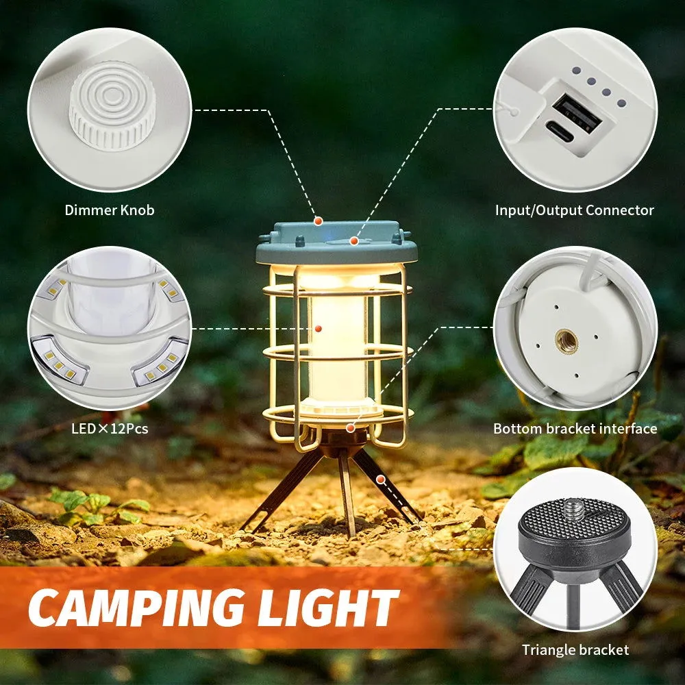 Dimmable Waterproof Camping Lamp with Built-In Power Bank