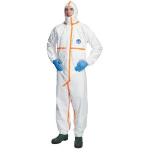 Disposable Hooded Coverall with Socks - White/Orange